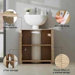 Rackhams Bathroom Under Sink Cabinet Basin Storage Cupboard 2 Door Oak Vanity Unit - thumbnail 6
