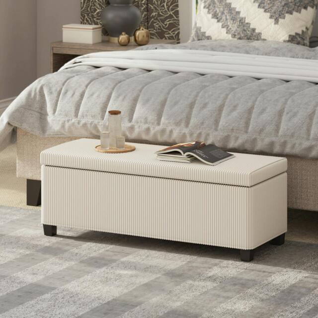 Rackhams Storage Ottoman with Lid, 112cm Bench Chest Box - Beige - 112W x 42D x 40H cm - 1 - image 1