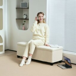 Rackhams Storage Ottoman with Lid, 112cm Bench Chest Box - Beige - 112W x 42D x 40H cm - 1 - thumbnail 3
