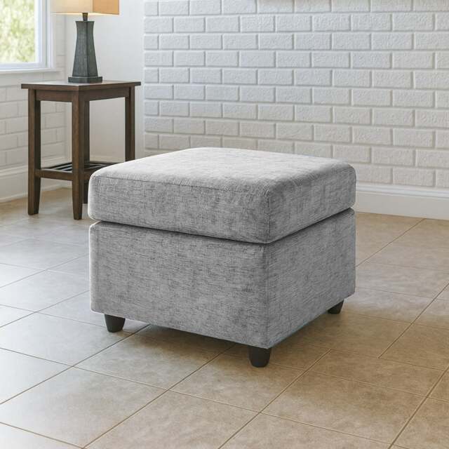 Rackhams Monaco Chenille Fabric Footstool - Light Grey - image 1