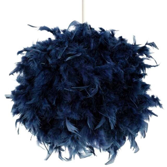Rackhams Contemporary and Unique Large Blue Real Feather Decorated Pendant Light Shade - image 1