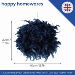 Rackhams Contemporary and Unique Large Blue Real Feather Decorated Pendant Light Shade - thumbnail 2