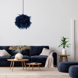 Rackhams Contemporary and Unique Large Blue Real Feather Decorated Pendant Light Shade - thumbnail 3