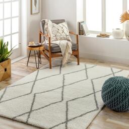 Rackhams Cloudy Shag-Modern Ivory Grey Soft Plush Pile Rug - 160 x 213 cm - thumbnail 1