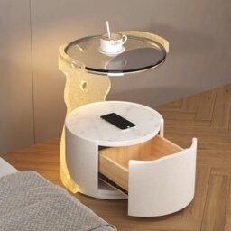 Rackhams Hutton Round Bedside Table With Storage & Light Strip - Black - thumbnail 2