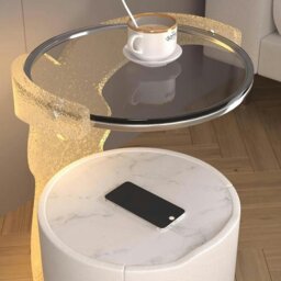 Rackhams Hutton Round Bedside Table With Storage & Light Strip - Black - thumbnail 6