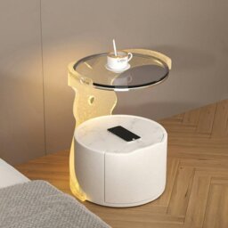 Rackhams Hutton Round Bedside Table With Storage & Light Strip - Black - thumbnail 4