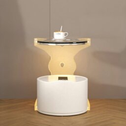 Rackhams Hutton Round Bedside Table With Storage & Light Strip - Black - thumbnail 3