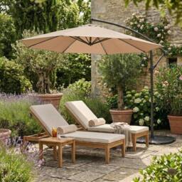 Rackhams LED Cantilever Parasol 3m With Full Fan Base – Beige - thumbnail 4