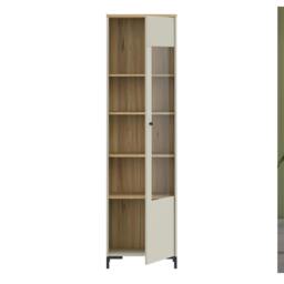 Rackhams Bixbite Tall Display Cabinet with Fluted Detail, Door & Open Shelving in Mauvella Oak and Sand - W 53.4 X  H 191 X  D 41.9cm - 1 - Manufactured Wood - thumbnail 6