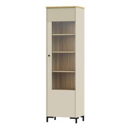 Rackhams Bixbite Tall Display Cabinet with Fluted Detail, Door & Open Shelving in Mauvella Oak and Sand - W 53.4 X  H 191 X  D 41.9cm - 1 - Manufactured Wood - thumbnail 4