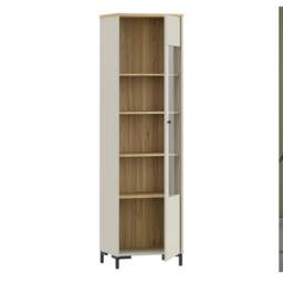 Rackhams Bixbite Tall Display Cabinet with Fluted Detail, Door & Open Shelving in Mauvella Oak and Sand - W 53.4 X  H 191 X  D 41.9cm - 1 - Manufactured Wood - thumbnail 5