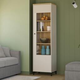 Rackhams Bixbite Tall Display Cabinet with Fluted Detail, Door & Open Shelving in Mauvella Oak and Sand - W 53.4 X  H 191 X  D 41.9cm - 1 - Manufactured Wood