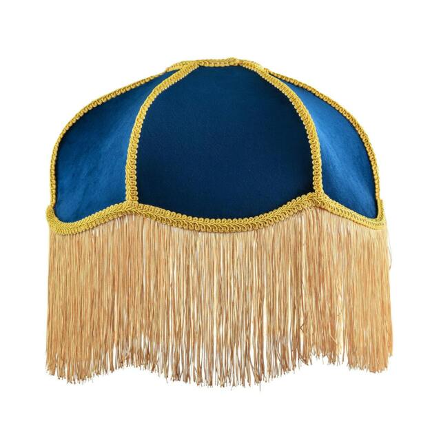 Rackhams Domed Victorian Shape Lamp Shade in Navy Blue Velvet with Gold Trim - image 1