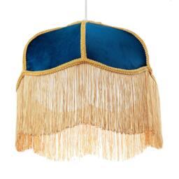 Rackhams Domed Victorian Shape Lamp Shade in Navy Blue Velvet with Gold Trim - thumbnail 5