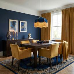 Rackhams Domed Victorian Shape Lamp Shade in Navy Blue Velvet with Gold Trim - thumbnail 6