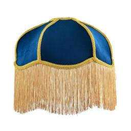 Rackhams Domed Victorian Shape Lamp Shade in Navy Blue Velvet with Gold Trim - thumbnail 1
