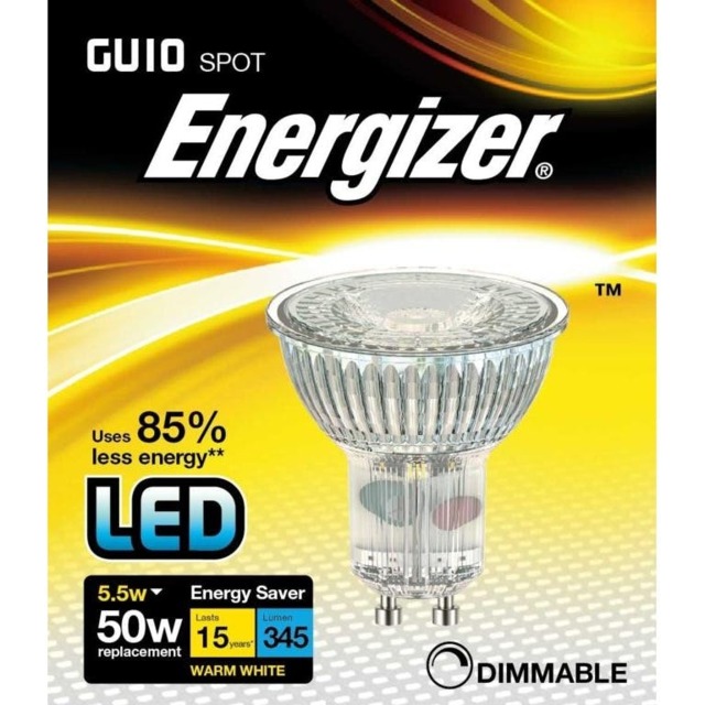 Rackhams LED GU10 5.5w 350lm Light Bulb Cap Warm White Dimmable - Silver - One Size