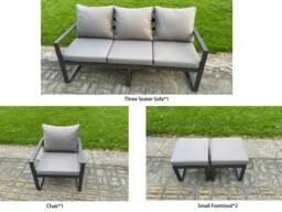 Rackhams 6 Seater Aluminium Outdoor Dining Set with Adjustable Rising Dining Table Chairs with 2 Footstools - Dark Grey - thumbnail 3
