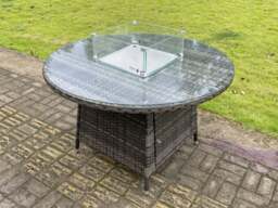Rackhams Rattan Outdoor Garden Furniture Gas Fire Pit Dining Table Gas Heater Burner Reclining Table And Chair Sets 4 Seater Plus Round Table - thumbnail 2