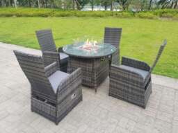 Rackhams Rattan Outdoor Garden Furniture Gas Fire Pit Dining Table Gas Heater Burner Reclining Table And Chair Sets 4 Seater Plus Round Table - thumbnail 1