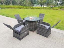 Rackhams Rattan Outdoor Garden Furniture Gas Fire Pit Dining Table Gas Heater Burner Reclining Table And Chair Sets 4 Seater Plus Round Table - thumbnail 3