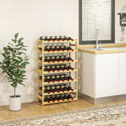 Rackhams Free Standing Wooden Wine Rack 42 Bottles Holders, Natural - Natural wood finish - thumbnail 2