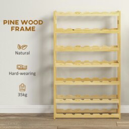 Rackhams Free Standing Wooden Wine Rack 42 Bottles Holders, Natural - Natural wood finish - thumbnail 5