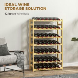 Rackhams Free Standing Wooden Wine Rack 42 Bottles Holders, Natural - Natural wood finish - thumbnail 4