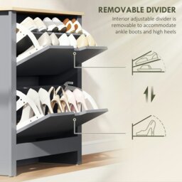 Rackhams 12-Shoe Storage Cabinet 4 Shelves 2 Drawers Tabletop Charcoal Grey - Charcoal grey body, oak tone top - Charcoal grey - Particle board - thumbnail 6