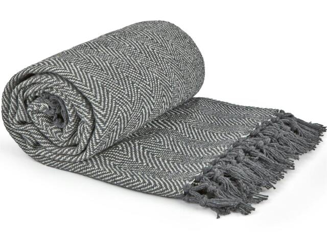 Rackhams Herringbone Throw Cotton - Silver - 228x254cm