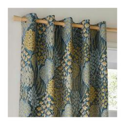 Rackhams Ophelia Jacquard Floral Eyelet Curtains - Blue/Saffron - 117cm x 137cm - Blue/Saffron - 100% Polyester - thumbnail 2