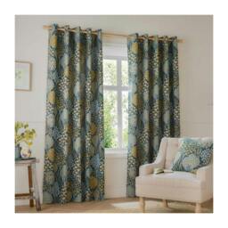 Rackhams Ophelia Jacquard Floral Eyelet Curtains - Blue/Saffron - 117cm x 137cm - Blue/Saffron - 100% Polyester - thumbnail 3