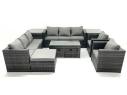 Rackhams Rattan Garden Furniture Sofa Set with Coffee table Armchair 2 Side Tables 3 Footstools Dark Grey Mixed - thumbnail 1