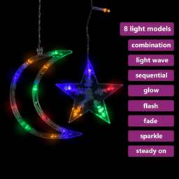 Rackhams Star and Moon Fairy Lights Remote Control 138 LED Colourful - thumbnail 3