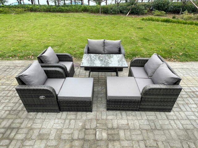 Rackhams Outdoor Garden Furniture Sets 8 Seater Rattan Furniture Manual Wicker Patio Sofa Patio Conversation Set with 2 Big Footstool Dark Grey Mixed - image 1