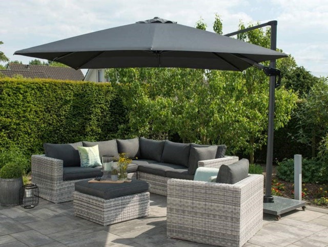 Rackhams Hawaii 300cm x 300cm Square Cantilever Parasol with 90kg Moveable Granite Base - Dark Grey - image 1