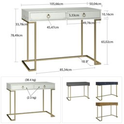Rackhams Camila Writing Desk Graphite Grey / Golden - thumbnail 3