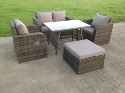 Rackhams Rattan Garden Furniture Set Adjustable Chair Sofa Double Love Seat 2 Seater Sofa Rectangular Dining Table Big Footstool - thumbnail 2