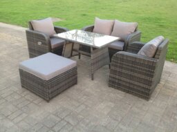 Rackhams Rattan Garden Furniture Set Adjustable Chair Sofa Double Love Seat 2 Seater Sofa Rectangular Dining Table Big Footstool - thumbnail 1