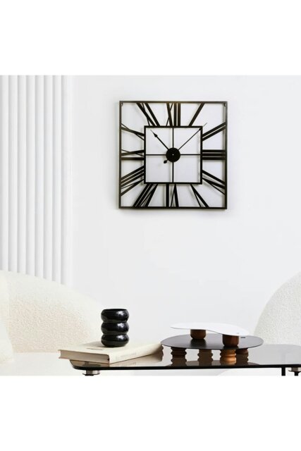 Rackhams 60cm Modern Roman Numeral Skeleton Square Metal Wall Clock - Black - image 1