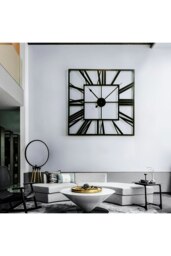 Rackhams 60cm Modern Roman Numeral Skeleton Square Metal Wall Clock - Black - thumbnail 2