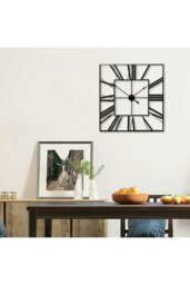 Rackhams 60cm Modern Roman Numeral Skeleton Square Metal Wall Clock - Black - thumbnail 3