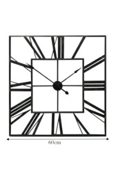 Rackhams 60cm Modern Roman Numeral Skeleton Square Metal Wall Clock - Black - thumbnail 6
