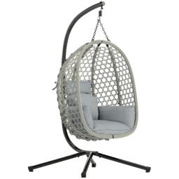 Rackhams Hanging Egg Chair, Rattan Swing Chair with Stand - Light Grey - thumbnail 2