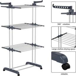 Rackhams Large Tower Clothes Airer 3 Tier Folding Drying Rack Towel Dryer Laundry Horse - thumbnail 1