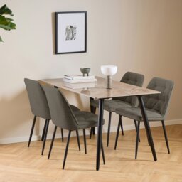 Rackhams Wicklow Ceramic Dining Table Brown/Black 140x75cm Included 4 Brooke Dining Chairs in Taupe - Black - No - Brown