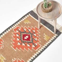 Rackhams Jaipur Handwoven Brown and Orange Kilim Wool Rug - 120 x 170 cm - thumbnail 2