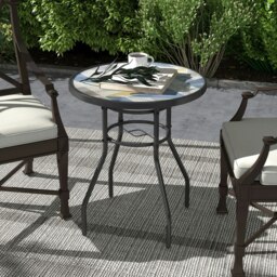 Rackhams Garden Table with Glass Printed Design for Outdoor, Multicolour - Tan - Steel, Tempered glass - 60 x 60 x 70 cm - thumbnail 3