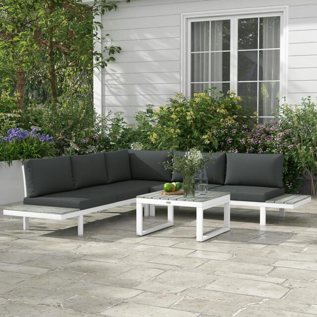 Rackhams 4 PCs Garden Set w/ 5-Level Recline Corner Conversation Sofa Set White - White - Black - image 1